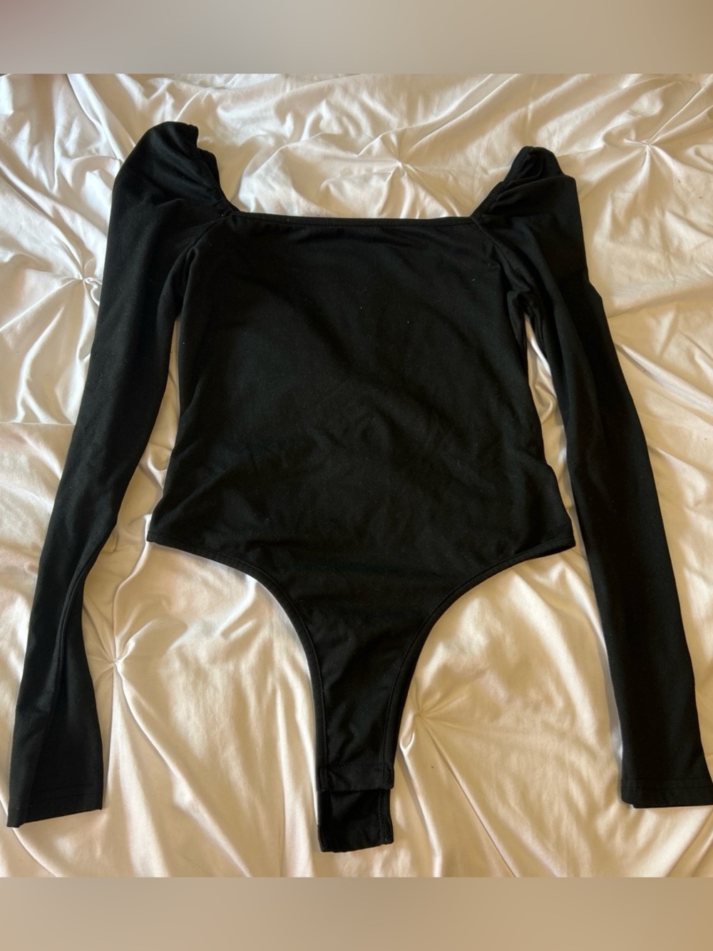 Black Long-Sleeve Puff Shoulder One-Piece Bodysuit